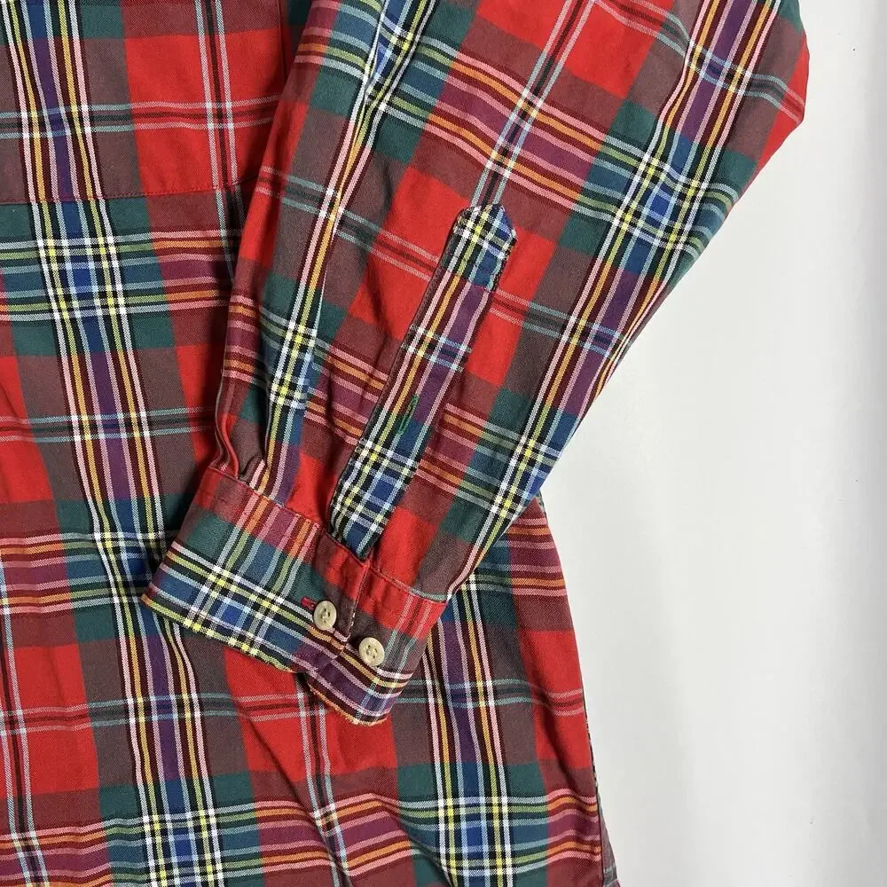 VTG‎ Tommy Hilfiger Men's Red Plaid Woven Cotton Button-Up Shirt LS Pockets L/G
